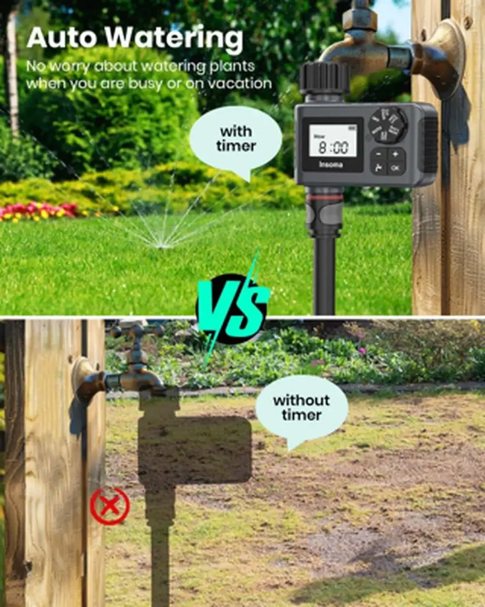 Outdoor Garden Hose Faucet Timer, Programmable Water Sprinkler System with Rain